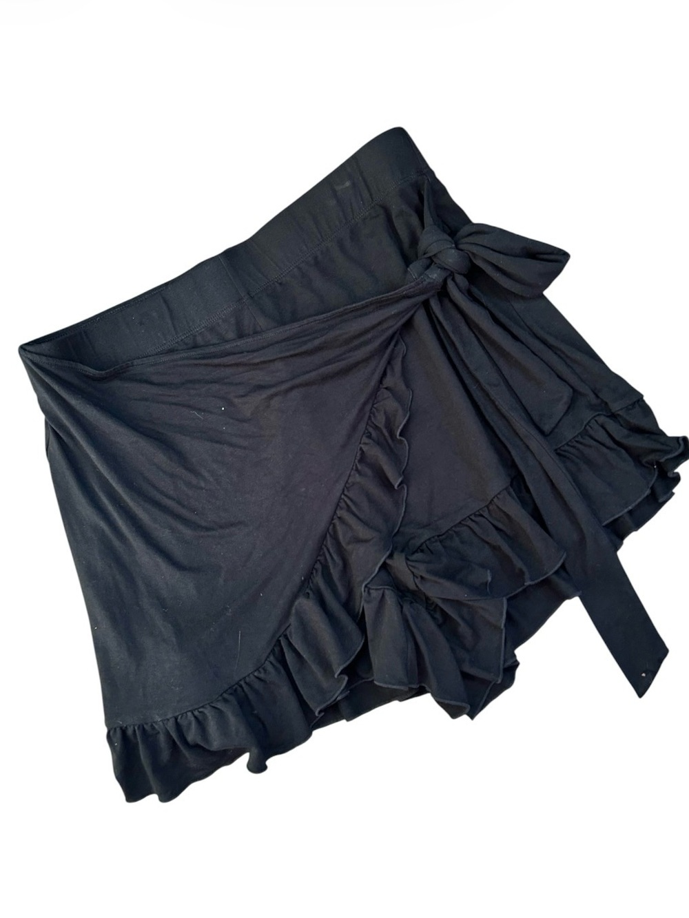 Black Ruffle Wrap Mini Skirt with Tie